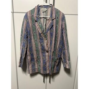 Vintage Paquette Southwestern Geometric Print Blazer Jacket Blue Green Pink M